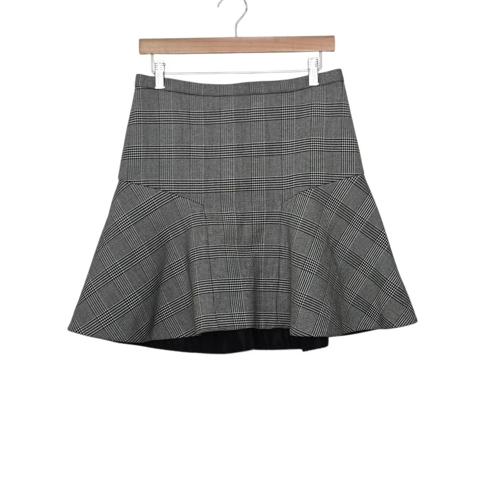 J.Crew Womens Glen Plaid Flounce Mini Skirt Black White Gray Size 8 Stretch Twee